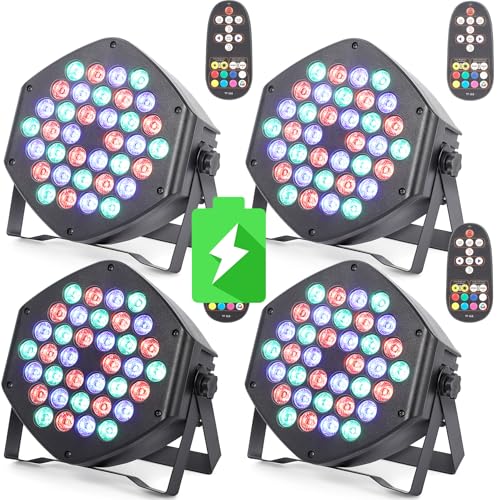 Wireless Rechargeable Par Can Lights 4 Pack Wireless Led Uplights Battery Powered Uplighting RGB 36W Stage Lighting for Events Dj Wedding Party Litake - color: 4 Pack