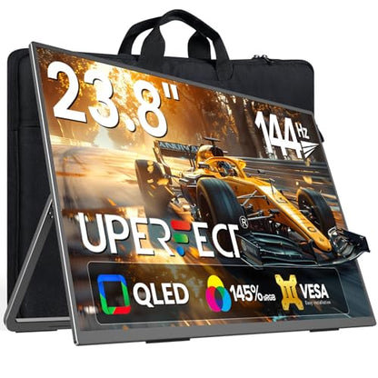 UPERFECT 24" 144Hz Portable Monitor, QLED 145% sRGB 450Nits Gaming Monitor | 0.1MS FreeSync, FHD, Stand & VESA, HDMI & USB-C, Large Second Screen for Laptop/ Computer/ Game Consoles/ Phone/ PC - size: 24"