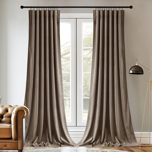 StangH Taupe Velvet Curtains 96 Inches Long 2 Panels Luxury Elegant Drapes | Extra Long Drapes for High Ceiling, Modern Office Window Coverings, Room Darkening Privacy Treatment, W52 x L96 - color: Taupe, size: 52"W x 96"L (Pack of 2)