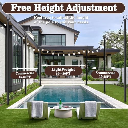 AILBTON 10Ft String Light Poles 6 Pack,Light Poles for Outside Lights,Outdoor with Fence Brackets Hanging Lights,Metal Stand Deck Patio Backyard - size: 10 feet