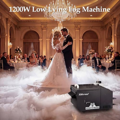 XWSTGEQ 1200W Low Lying Ground Fog Machine DMX512 Wireless Remote Control | Adjustable Fog Output, Anti-Dry Pump Protection, Stainless Steel Tank for Wedding Halloween DJ Stage