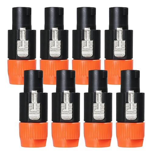 HBU 8 Packs 4 Pole Speakon Connector - 8pcs Pro DJ PA Speak-On Male Connectors with Twist Lock - 4 Conductor Audio Adapter Replacement - Compatible NL4FC, NL4FX, NLT4X, NL2FC, NL2FX - size: Orange - 8 Pack