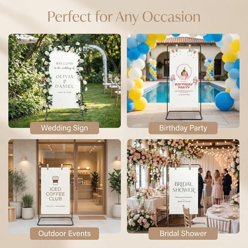 Wedding Welcome Sign Stand Fabric Banner Stand With Design Bundle Rose Vine | Cloth Linen Sign Holder Easel Stand for Sign Poster, Bridal Baby Shower With Stand Adjustable Welcome to Our Wedding , Black - color: Black