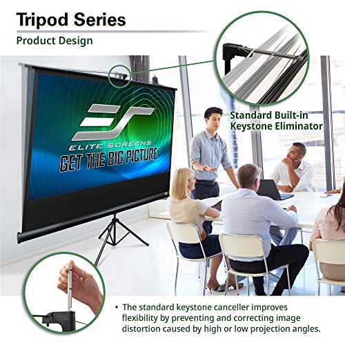 Elite Screens Tripod, 113-Inch 1:1 Portable Projector Screen with Stand– MaxWhite 2, 1.1 Gain, Adjustable Indoor Outdoor Pull Up Projection Screen for Home Theater, Office & Classroom, T113NWS1, White - size: 113-inch/ 1:1/ White