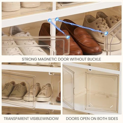 Foldable Shoe Rack Set of 2, 9 Tier Collapsible Shoe Rack with Magnetic Doors, Large Capacity Clear Display Cabinet with Wheels for 18 Pairs, Apartment Entryway - size: 9 Layers-C