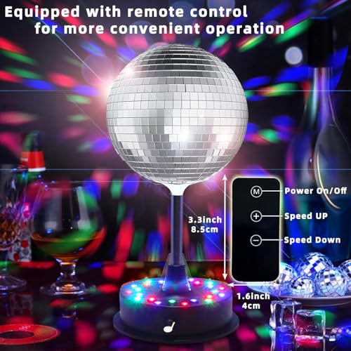 Remote Control 6 Inch Rotating Mirrors Disco Ball Light with 5RPM-9RPM Adjustable Rotary Motor 24 RGB LED Mood Lights Great for Home Party Dance Holiday Christmas Decoration（USB/Battery Powered）