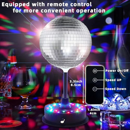 Remote Control 6 Inch Rotating Mirrors Disco Ball Light with 5RPM-9RPM Adjustable Rotary Motor 24 RGB LED Mood Lights Great for Home Party Dance Holiday Christmas Decoration（USB/Battery Powered）