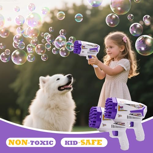 Bubble Machine Gun Kids Toys 60 Holes Bubble Machine with Bubble Solution | Bubble Blaster Gun with Bubble Solution,Outdoor Toy Birthday Party Favors Gifts for Boys Girls Age 3 4 5 6 7 8 9 10 Years Old - color: Purple