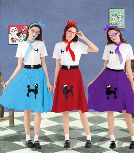 1950s Poodle Skirt Outfit Women 50s Sock Hop Costume T Shirt Accessories - color: Red, size: XX-Large