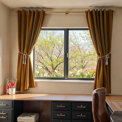 Lazzzy Blackout Golden Brown Velvet Curtains Rod Pocket 52×72 Inch 2 Panels | Soft Velvet, For Small Windows, Kitchens & Bathrooms, Light Shifting Texture, Elegant Luxury Drape, Rich, Rod Pocket - color: R | Gold Brown, size: 52"W x 72"L (Pack of 2)