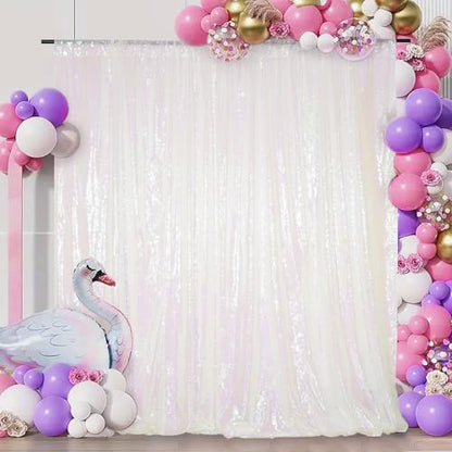 Juya Delight White Iridescent Sequin Backdrop, 6ftx6ft Glitter Photo Backdrop Curtain for Birthday Party Wedding Festival Ceremony - color: Iridescent, size: 6ft x 6ft