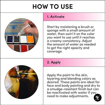 Narrative Cosmetics FX 12-Color Palette - Water-Activated Face & Body Paint for SFX, Theater, Cosplay - High-Pigment, Blendable SFX Makeup, Easy-to-Use for Film & TV