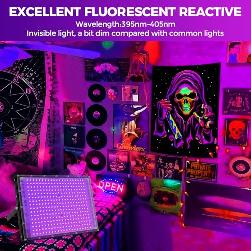 300W LED Black Lights for Glow Party, IP65 Waterproof UV Blacklight Floodlight 395nm Black Light Spotlight Purple Black Light Flood Light Fluorescent UV Light Lamp for Halloween Decor (4 Pack) - size: 300W