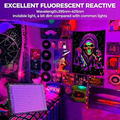 300W LED Black Lights for Glow Party, IP65 Waterproof UV Blacklight Floodlight 395nm Black Light Spotlight Purple Black Light Flood Light Fluorescent UV Light Lamp for Halloween Decor (4 Pack) - size: 300W