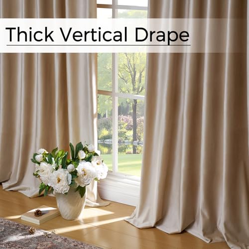 Beige Champagne Velvet Curtains 96 Inch: Living Room Pinch Pleated 2 Panels Luxury Darkening Thermal Insulated Drape with Hooks- Elegant Soundproof Noise Reducing Back Tab Window Curtain for Bedroom - color: Pinch Pleated | Beige/Champagne, size: 40"W x 9