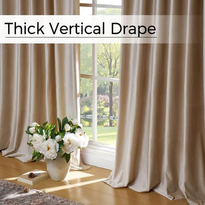 Beige Champagne Velvet Curtains 96 Inch: Living Room Pinch Pleated 2 Panels Luxury Darkening Thermal Insulated Drape with Hooks- Elegant Soundproof Noise Reducing Back Tab Window Curtain for Bedroom - color: Pinch Pleated | Beige/Champagne, size: 40"W x 9