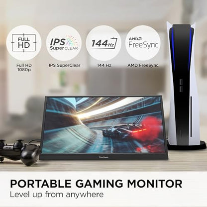 ViewSonic VX1754 17 Inch 1080p Portable Gaming Monitor, IPS 144Hz Display | AMD FreeSync, USB C, Mini HDMI, Laptop, Console, Phone, Built In Stand, Protective Sleeve, 60W Charging, Anti Glare, Travel - size: 17-Inch 144Hz