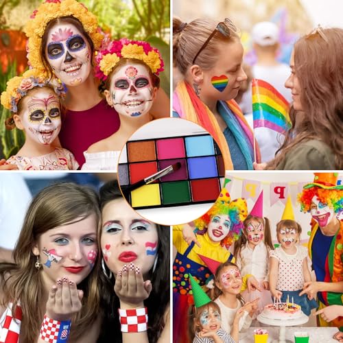 Face & Body Paint Palette Kit 15 Colors Painting Palettes Makeup Kit Water Based Palette Rainbow Face Paint Halloween Makeup Kits with 10pcs Artist Brush for Halloween Cosplay Gay Pride Day - color: 5