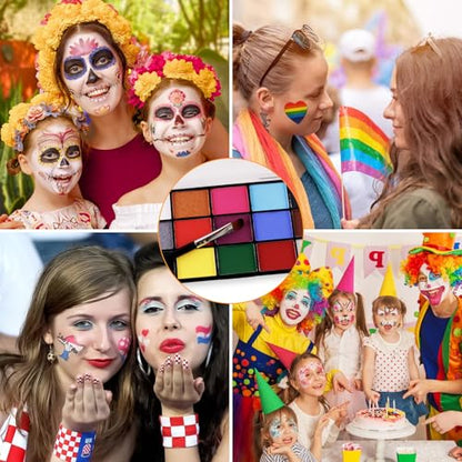 Face & Body Paint Palette Kit 15 Colors Painting Palettes Makeup Kit Water Based Palette Rainbow Face Paint Halloween Makeup Kits with 10pcs Artist Brush for Halloween Cosplay Gay Pride Day - color: 5