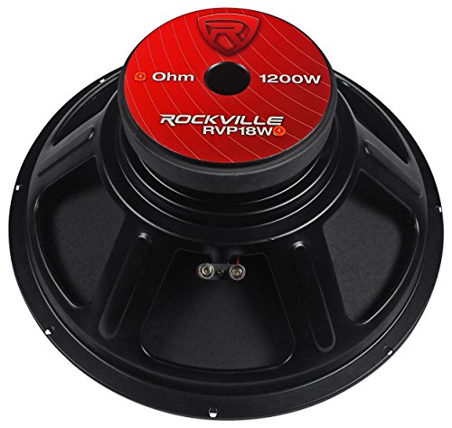 Rockville RVP18W4 18" Raw Replacement DJ PA Subwoofer, 4 Ohm | 1200W Peak / 600W RMS, 90 Oz Magnet, 3" CCAW Voice Coil, Paper Cone, Steel Basket, Banana Terminals, 26Hz-500Hz, 101dB - style: 4 Ohm