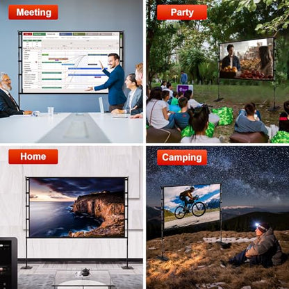 Upgrade Projector Screen Heavy-Duty Stand 120 inch Portable Projection Screen 16:9 4K HD Front Projections Movies Screen with Carry Bag for Indoor Outdoor Home Theater Backyard Cinema Travel