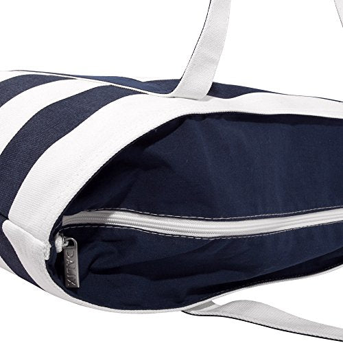 DALIX Premium Beach Bags Striped Navy Blue Zippered Tote Bag Monogrammed A - Z - color: R
