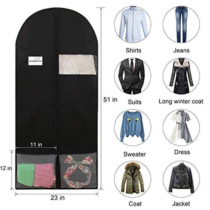 51" Garment Bags with Zipper Pocket for Dance Costume,Wedding Gown,Suit,Furs,Garment Bags for Travel and Storage(Pack of 2,Black) - color: Black