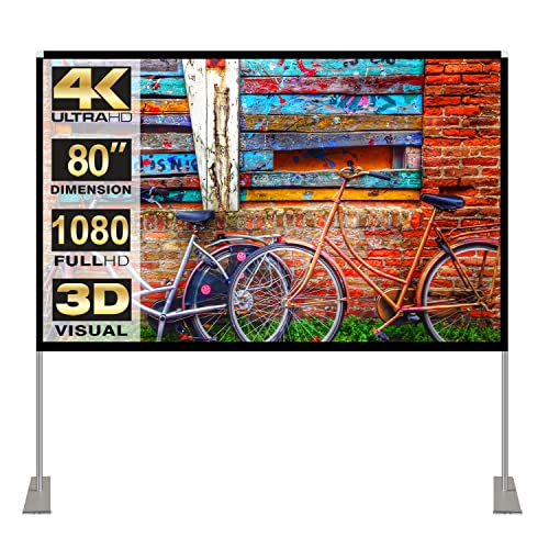Portable Projector Screen Stand Outdoor: Movie Projection Screen 80 inch 4K HD16:9 Outside Screen with Carry Bag for Home Theater Backyard Cinema Travel Foldable Anti Crease - size: 80 inch