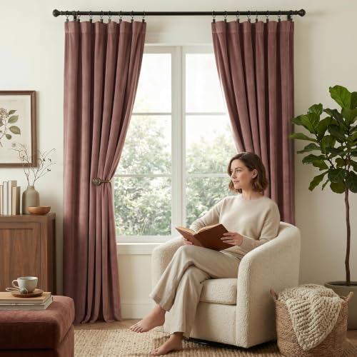NICETOWN Dusty Rose Pink Blackout Velvet Curtains for Girls Room - color: Dusty Rose Pink, size: 52"W x 84"L (Pack of 2)