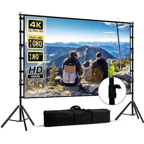 180 inch Projector Screen with Stand,HUANYINGBJB Outside Projection Screen, Portable 16:9 4K HD Rear Front Movie Screen with Carry Bag for Theater Backyard Movie Night,Cinema School, Churches,Parties - color: White, size: 180 inches diagonal