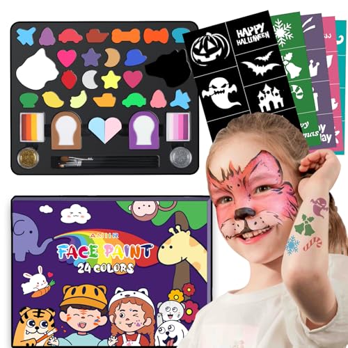 AMIIR 24-Colors Halloween Makeup Face Painting Kit High Pigment Professional Costume Theater Stage Cosplay SFX Party Carnival Art Body Facepaint w/ Accessories - color: 24-Colors
