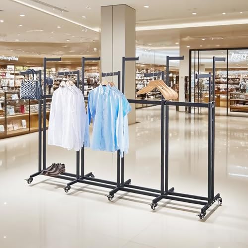Floor Standing Metal Garment Rack - Heavy Retail Display Racks With Wheels | 10 Arms Clothing Rack, Square Tubing Portable Shirt Rack, Merchandise Display RackFor Hanging Clothes (XL-Black) - color: XL-Black