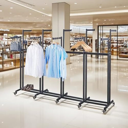 Floor Standing Metal Garment Rack - Heavy Retail Display Racks With Wheels | 10 Arms Clothing Rack, Square Tubing Portable Shirt Rack, Merchandise Display RackFor Hanging Clothes (XL-Black) - color: XL-Black