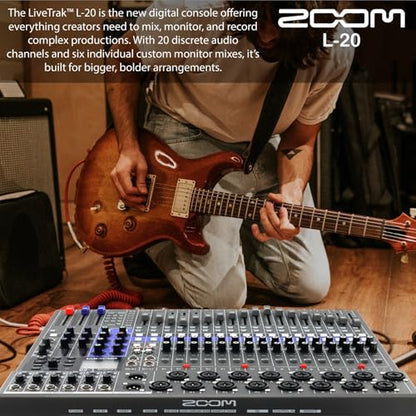 Zoom LiveTrak L-20 20 Input Digital Mixer and Multitrack Recorder Bundle with Carrying Bag, Bluetooth adapter, 2X XLR Cable 10ft