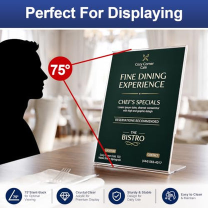 18 Pack Acrylic Sign Holder 8.5 x 11, Plastic Clear Display Stand for Tabletop, L-Shaped Vertical Acrylic Paper Holder for Menu, Flyers, Office, Restaurants, Documents, Store, Desktop - size: Vertical 18 Pack 8.5x11