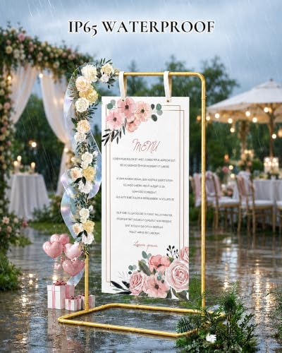 Wedding Sign Holder - Adjustable Welcome to Our Wedding Sign Stand Stand with 39 Premium Templates & Leather Straps, 64"x 30"x 20" Heavy Duty Easel Stand for Sign Display Poster, Wedding, Birthday - color: Gold
