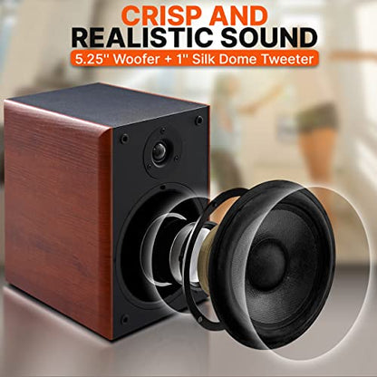 Pyle 5.25" Home Audio Speakers, 2-Way Passive Bookshelf, 200W Max Power, 1" Silk Dome Tweeter, Composite Woofer, Gold Plated 5 Way Binding Post, Rubber Surrounds, Beautiful Wood Grain Finish - Pair - color: Natural, size: 5.25 inch