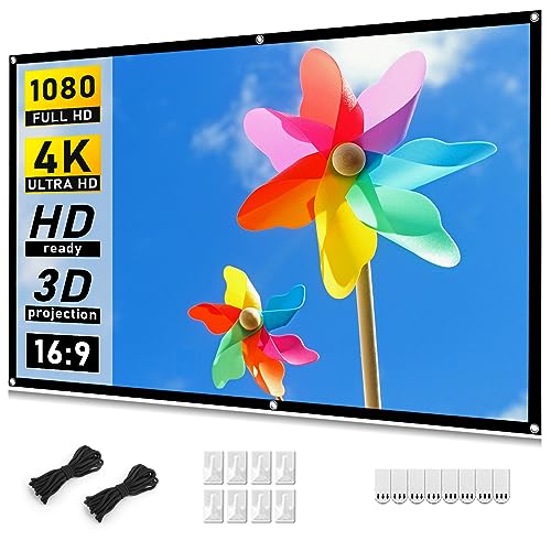 Projector Screen 72 inch, Movie Projector Screen 16:9 HD Foldable and Portable Anti-Crease Indoor Outdoor Projection Double Sided Video Projector Screen for Home, Party, Office, Classroom - size: 72 inch