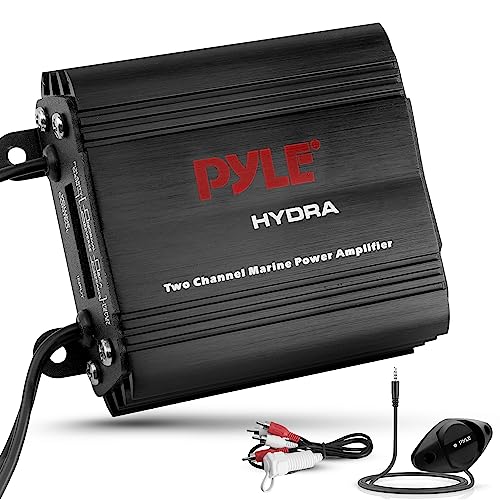 Pyle 2-Channel Marine Amplifier Receiver - Waterproof and Weatherproof Audio Subwoofer for Boat Stereo Speaker & Other Watercraft - 400 Watt Power, Wired RCA, AUX and MP3 Audio Input Cable