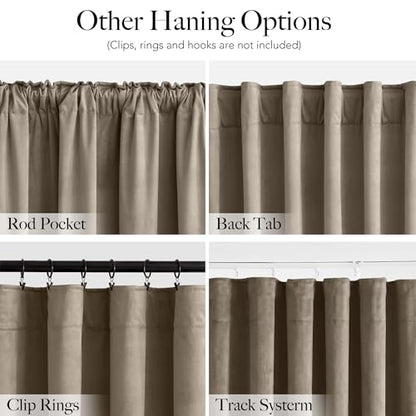 RYB HOME Taupe Velvet Curtains 84 inches Long for Bedroom | Thermal Insulated, Room Darkening, UV Privacy Block, With Hook Belt, Back Tab, Living Dining Room, W52 x L84, 2 Panels - color: Taupe, size: 52"W x 84"L (Pack of 2)