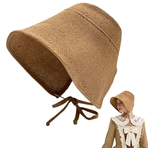 Womens Vintage Bonnet with Tie, Foldable Sun Hat, Victorian Costume Accessory for Photo Halloween Picnic - color: Khaki