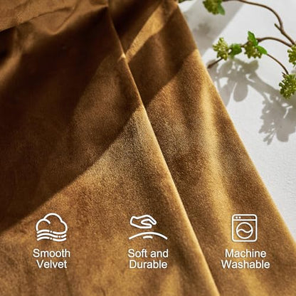 Lazzzy Gold Brown Blackout Velvet Curtains 84 Inch Length Pinch Pleated Thermal Room Darkening Luxury Modern Back Tab Window Drapes for Bedroom Living Room 2 Panels, 52 x 84 Inch, Golden Brown - color: Gold Brown, size: 52"W x 84"L (Pack of 2)