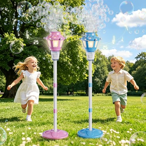2 Pack Street Lamp Bubble Machine with Light, Rechargeable Outdoor Summer Bubbles Toys for Kids & Adults, Bubble Blower and Wand Toy, Birthday Christmas Party Gifts for Toddlers Teens