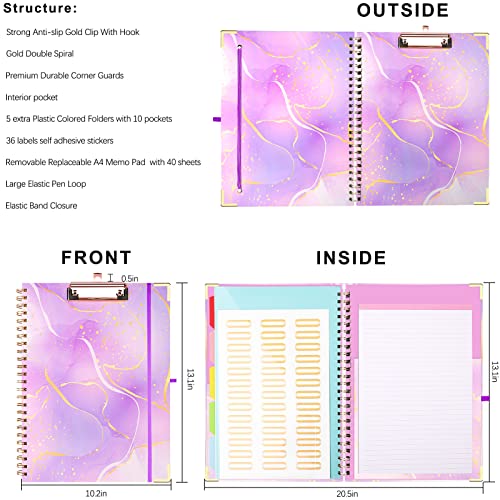 Spiral Clipboard Folio with Refillable Notepad, Cute Clipboard Folder, 5 Dividers with Storage 10 Pockets,Versatile Clipfolio,Hardcover Clipboards Notebook for School Office Planner Clip Board-Purple - color: Purple