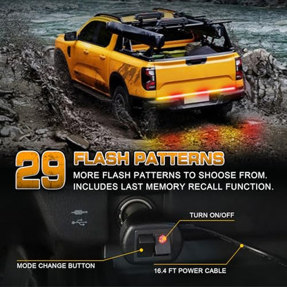 XRIDONSEN 48 inch 288 LED Tailgate Strobe Lights Rear Emergency Lights | Amber Red Flashing Warning Hazard Caution Safety Light Strip for Tow Plow Trucks Construction Vehicles Pickup Trailer - color: Amber/Red