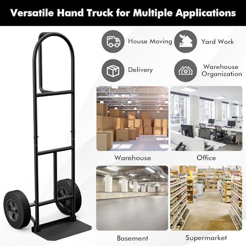 Goplus Hand Truck, P-Handle Hand Truck Dolly with Vertical Loop Handle, 10” Wheels, 15” x 9” Foldable Nose Plate, 660 LBS Capacity, Heavy Duty Metal Dolly Cart for Lifting, Moving, Delivery, Stairs - style: Round Handle-Black