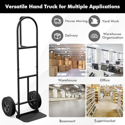 Goplus Hand Truck, P-Handle Hand Truck Dolly with Vertical Loop Handle, 10” Wheels, 15” x 9” Foldable Nose Plate, 660 LBS Capacity, Heavy Duty Metal Dolly Cart for Lifting, Moving, Delivery, Stairs - style: Round Handle-Black