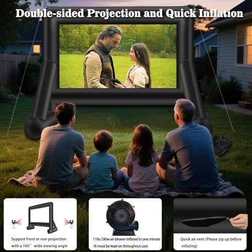 16 Feet Inflatable Movie Screen Outdoor, Inflatable Projector Screen with Blower Carry Bag - Supports Front and Rear Projection Blow Up Screen for Backyard Movie Night Pool Party