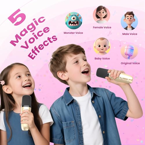 Mini Karaoke Machine, Portable Bluetooth Speaker & 2 Wireless Microphones | Karaoke Player Karaoke Microphone For Family Home Party Outdoor With HI-FI Sound | 5 Magic Sound | PA System | USB | TF | AUX - color: Gold