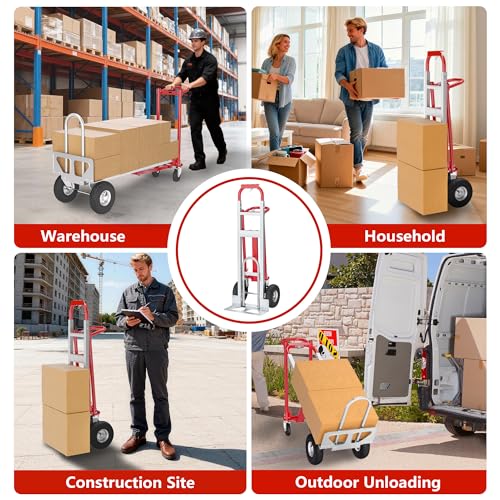 4 in 1 Convertible Hand Truck-1,000lb Heavy-Duty Folding Hand Truck Dolly Cart with Solid Wheel, 1000LBS Heavy Duty Steel Dolly for Logistics, Warehouse, Home, Office Moving, Delivery - size: 4 Wheels with 1000 lbs capacity(steel)